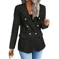 thumbnail image 1 of Tweed Blazers for Women Fall Jackets Long Sleeve Business Casual Notched Collar Fleece Trench Coats Suit Jackets, 1 of 6