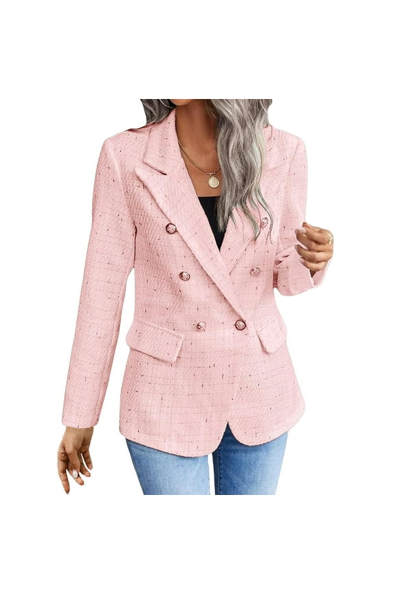 Tweed Blazers for Women Fall Jackets Long Sleeve Business Casual Notched Collar Fleece Trench Coats Suit Jackets