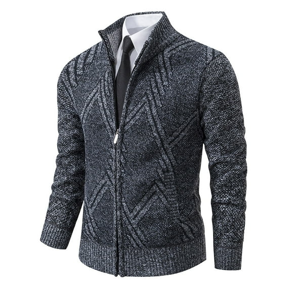 Tweed Cardigans for Men Zip Up Vintage Jacket Argyle Print Casual Knit Formal Business Sweaters