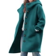 thumbnail image 1 of Tweed Coat for Women Oversized Hooded Single Breasted Mid Length Coat Loose Fall Casual Overcoat for Women Navy S, 1 of 6