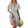 thumbnail image 1 of Tweed Dress Woman, Casual V Neck Short Sleeve Tunic Dress For Vacation Party Daily Elegant Sundress Formal Women Tea Dresses Woman Prom 2025 Dresses Curvy Evening Dresses (XL, Gray) ZMTing, 1 of 5
