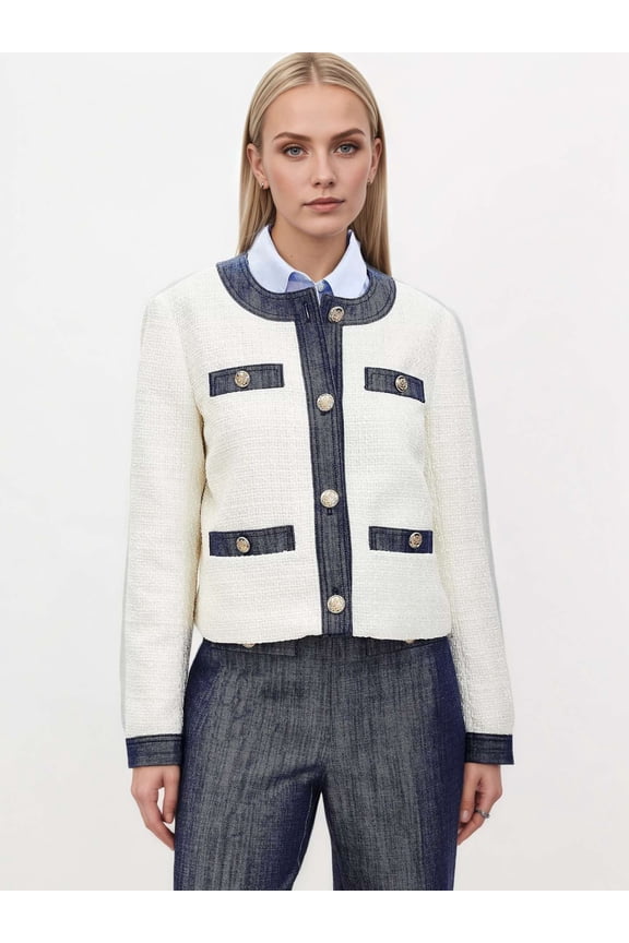 Tweed Jacket with Gold Button Details (L, White)