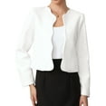 thumbnail image 1 of Tweed Jackets for Women Long Sleeve Crewneck Open Front Work Business Blazer Jacket XS White, 1 of 6