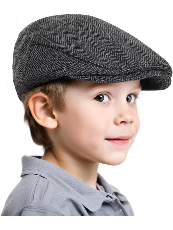 Tweed Newsboy Cap for Boys , 20s Flat Beret for Little Gentlemen Pageboy Fedora Cabbie Herringbone Hat