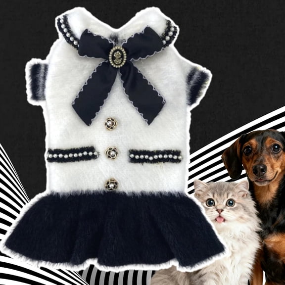Tweed Pet Dress with Pearls & Soft Fabric for Small Dogs Cats