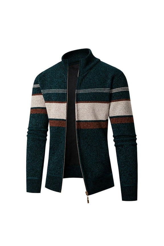 Tweed Sweaters for Men Knitting Cotton Jacket Full Zip Up Jacket Color Blocked Outerwear