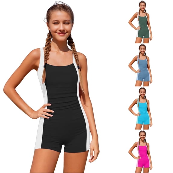 Tween 1 Piece Swimsuit Ruched Bathing Suit Quick Dry Beach Swimwear Color Block Tween Girl Swimsuit 13-14 Years