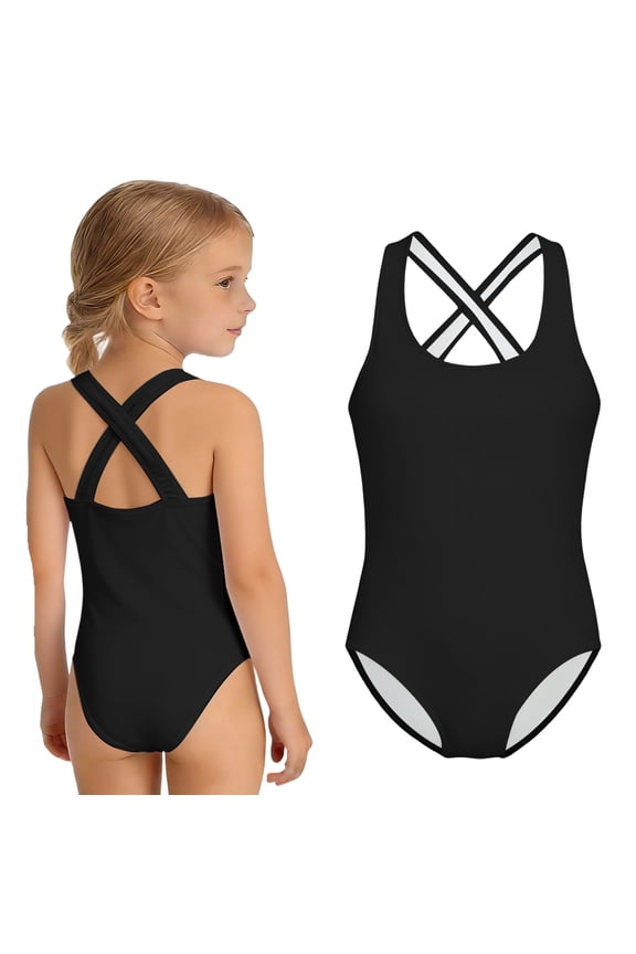 Tween 1 Piece Swimsuit Solid Color Swimming Suits Quick Dry Beach Swimwear Crossback Tween Girl Swimsuit 13-14 Years