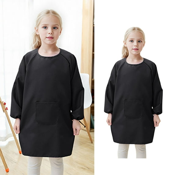 Tween Art Smock Aprons For Painting Long Sleeve Kids Black Apron With One Pocket Kids Art Smocks Age 8-12 Years For Boys