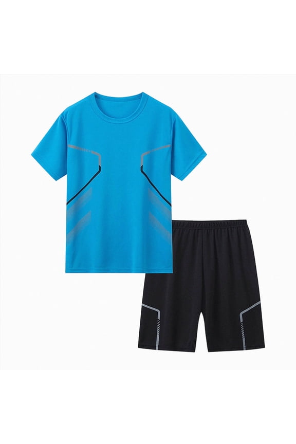 Tween Boy 11-13T Athletic Clothes Set Quick Dry 2PC Set Short Sleeve T-Shirt And Loose Shorts Outfit Set Gibobby,13-14 Years,Blue