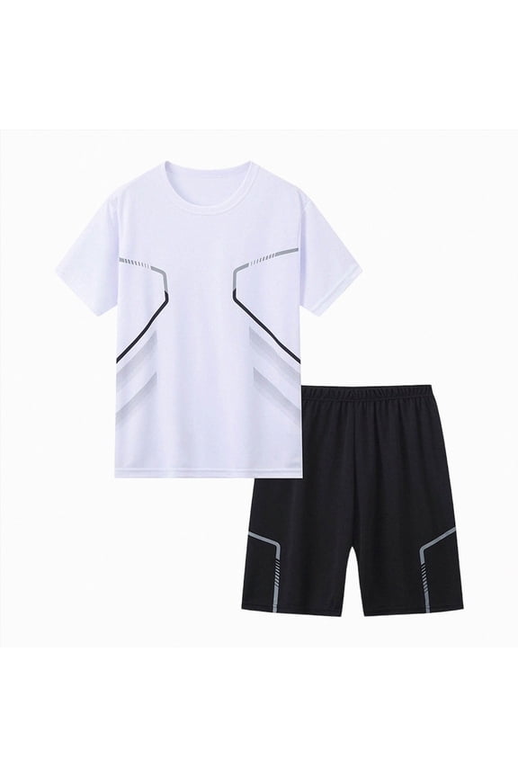Tween Boy 11-13T Athletic Clothes Set Quick Dry 2PC Set Short Sleeve T-Shirt And Loose Shorts Outfit Set Gibobby,13-14 Years,White