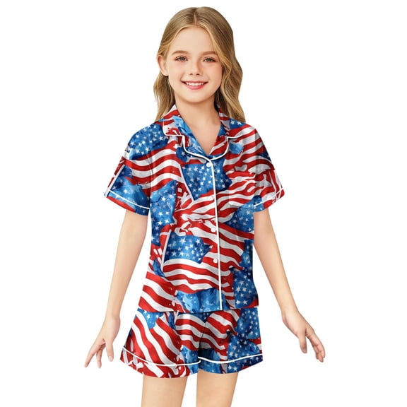 Tween Boy Pajamas Set Flag Button Down Tops Set Pjs Sleepwear Outfits Girls Pajama Sets Size 12-13 Years