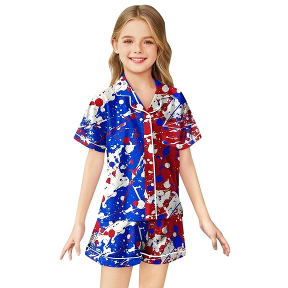 Tween Boy Silk Pajamas Set Colorful Button Down Tops Set Girls Casual Pajamas Set Toddler Pajamas 10-11 Years
