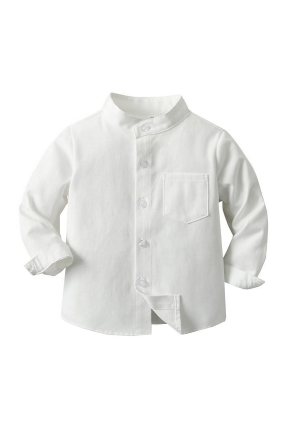 Tween Boy's Shirt Solid Long Sleeve Button-Up Shirts Single Cotton Cardigan Children's Shirt