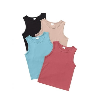 Tween Boys 4 Pack Tank Tops Casual Cotton Crewneck Sleeveless Undershirts Comfy Lightweight T-Shirts Size 13-16 Years