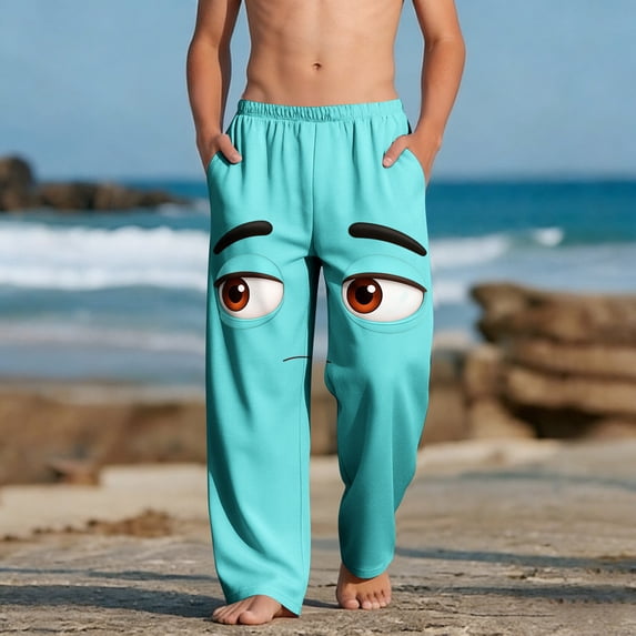 Tween Boys Cartoon Bored Expression Sweatpants Relaxed Fit Straight Leg Bottoms for School Lounge, 4-13Y