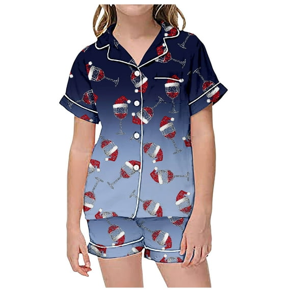 Tween Christmas Pajamas Kids Black Silk Pajamas Girls Button-Down Top With Pants 2 Piece Christmas Outfits Tween Funny Pajamas 10-11 Years