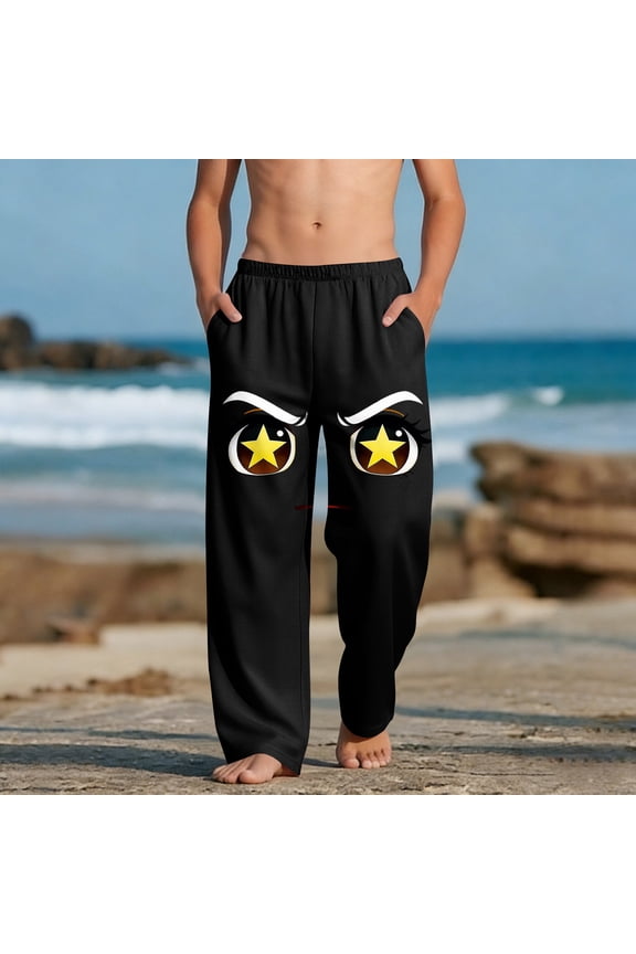 Tween Boys Fierce Star Eyes Graphic Trousers Durable Fabric Straight Leg Pants for School Playground, 4-13Y