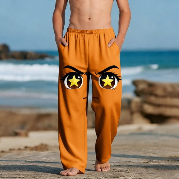 Tween Boys Fierce Star Eyes Graphic Trousers Durable Fabric Straight Leg Pants for School Playground, 4-13Y