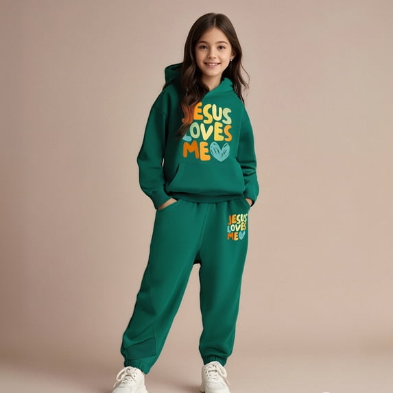 Tween Boys Girls Active Sweatsuit 2 Piece Long Sleeve Green Hoodie Leggings Pants Winter Clothes Clothes for Girls 10-11Years