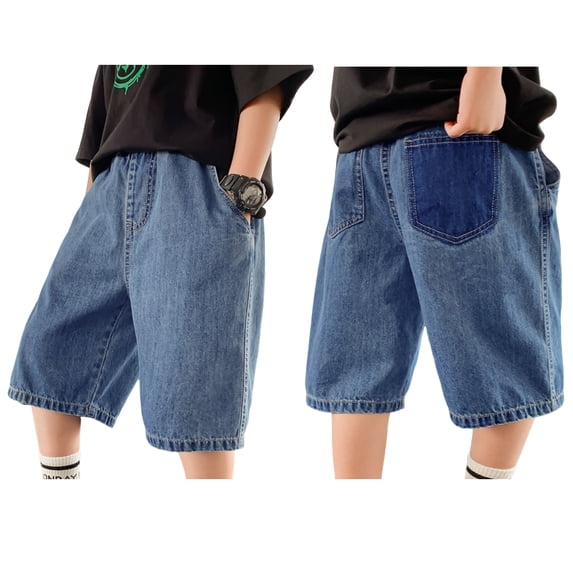 Tween Boys Jean Shorts High Elastic Waist Slim Fit Jeans Shorts with Pockets Jean Shorts Tween 13-14 Years