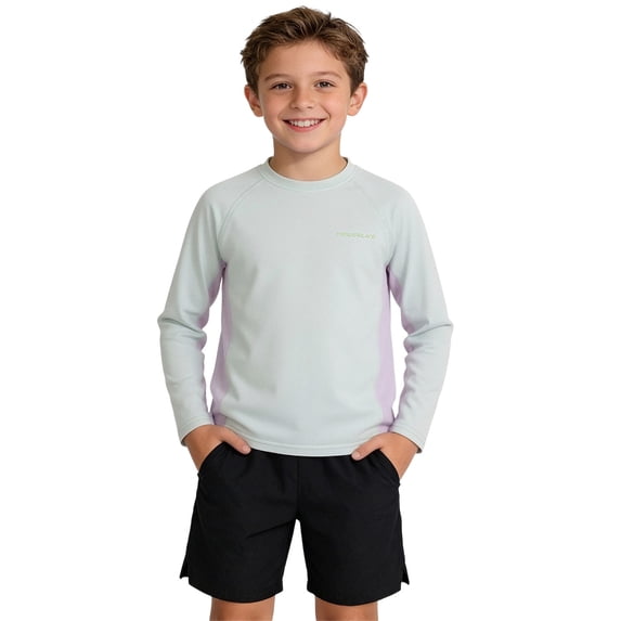 Tween Boys Long Sleeve Rash Guard Swim Shirts Athletic Compression Tops Quick Dry UPF 50+ Sun Protection Swimwear for Kids Outdoor Sports Surfing Beach Wear, Size 7