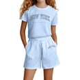 thumbnail image 1 of Tween Boys Pajamas Set Kids Letter Printed Short Sleeve Crewneck Pullover Top and Shorts Set Sleepwear Loungewear Set Tween Sleepwear Size 11-12 Years, 1 of 4