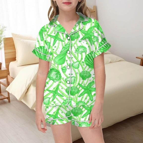 Tween Boys Satin Pajamas Set Cartoon Girls Button Down Pajamas Set Sleepwear Loungewear Set Toddler Pajamas 10-11 Years
