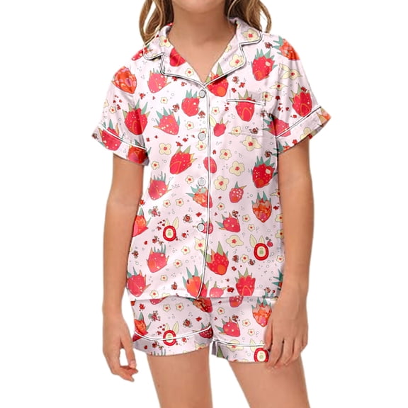 Tween Boys Satin Pajamas Set Cute Cartoon Button Down Solid Tops T Shirt Set Toddler Sleepwears Girls Silk Pajamas Size 12-13 Years