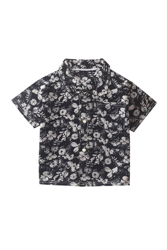 Boys Short Sleeve Button Down Shirt Lightweight Breathable Summer Tops Beach Shirts Vacation Leisure Child Dailywear