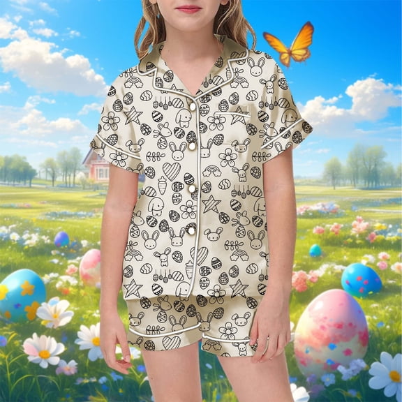 Tween Boys Silk Pajamas Set Cartoon Button Down Tops Set Casual Pajamas Set Silk Pajamas For Girls 10-11 Years