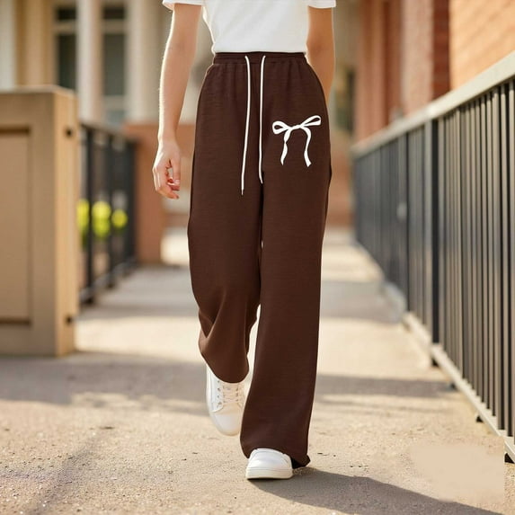 Tween Sweatpants Girls Athletic Sweatpants with Pockets Adjustable Drawstring Trousers Bowknot Brown Pants for Boys Boy Pants 10-11 Years
