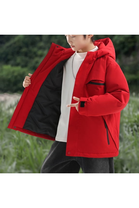 Tween Boys Waterproof Rain Jacket Hooded Windbreaker Winter Coats Fleece Lined Warm Outdoor Ski Shell Windproof Outerwear for Teens Hiking Camping School Wear, Size 7-8