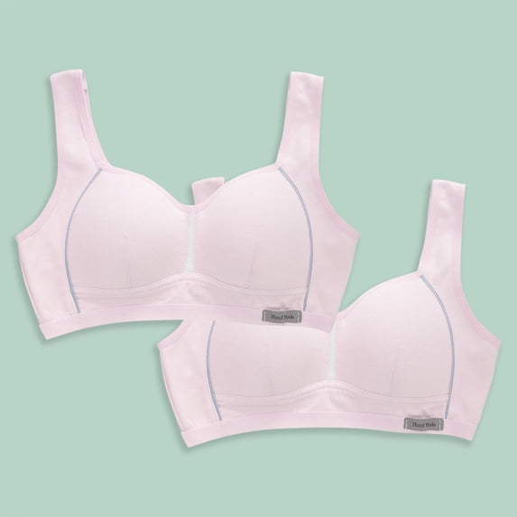 Tween Bras 2 Pack Girls Everyday Bras Student Solid Color Comfortable Breathable Wireless Bralette with Chest Pad Training Sports Bra 13Y