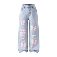 thumbnail image 1 of Tween Clothes 10-12 Girls Trendy Baggy Jeans For Teens Girls' High Rise Bow Elastic High Waist Denim Pants Basic Wide Leg Jeans, 1 of 8