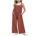 thumbnail image 1 of Tween Clothes Girls Outfits Size 7/8 Girl's Square Neck Sleeveless Jumpsuits Wide Leg Long Pants Rompers With Pockets Brick Red 7-8 Years, 1 of 8