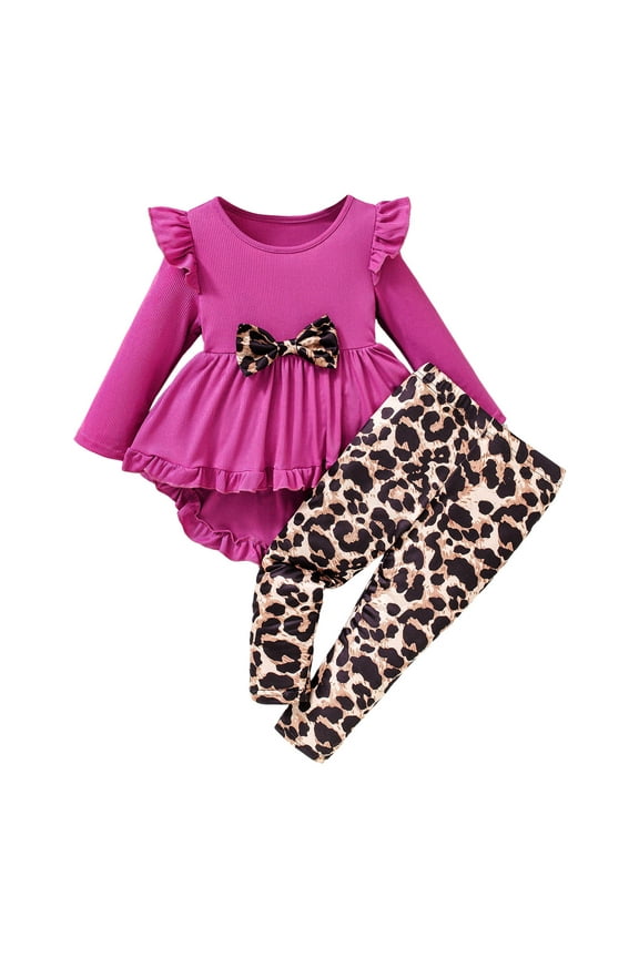 Tween Clothes Toddler Girl Winter Clothes Toddler Girl Clothes Girls Fall Winter Outfit, Long Sleeve Ruffle Bowknot Top + Leopard Print Pants Clothing Set