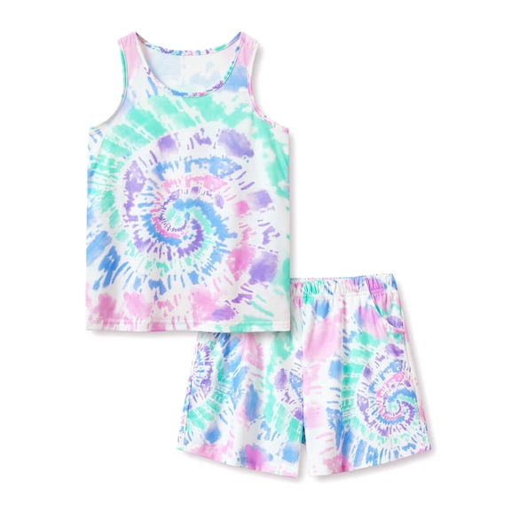Beezizac Tween Clothes Trendy Tie Dye Spiral Pajamas for Girls 2-Piece Tank Top & Shorts PJ Set Jammies Size 16