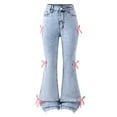 thumbnail image 1 of Tween Distressed Denim Bottom Pants Girls With Bow Flared Leg, 1 of 9