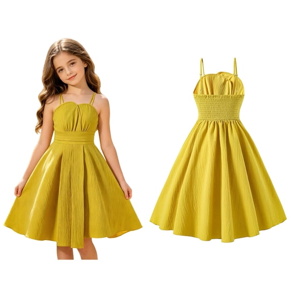Tween Dresses Spaghetti Strap Smocked Ruched Flared Flowy Dress Summer Dresses for Girls 11-12 Years