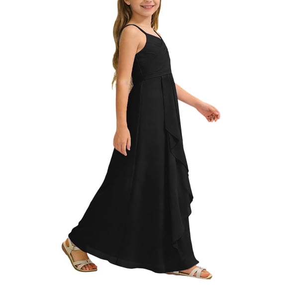 Tween Flower Girl Dress Black Sleeveless Casual Holiday Dress Graduation Ceremony Outfit 11-12Years