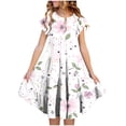 thumbnail image 1 of Tween Girl Casual Daily Dress 4-15 Years Short Sleeve Round Neck Floral Summer Dress with Pockets Multicolor H 8-9 Years, 1 of 5