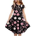 thumbnail image 1 of Tween Girl Casual Daily Dress 4-15 Years Short Sleeve Round Neck Floral Summer Dress with Pockets Multicolor R 8-9 Years, 1 of 5