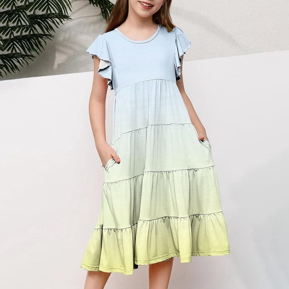 Tween Girl Dresses 10-11 Years Gradient Color Dresses Girls Sundress A Line Dresses for Kids Girls Sundress Light Yellow