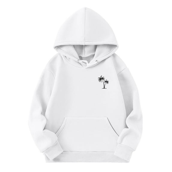 Tween Girl Oversized Hoodie Kids Girls Sports Shirt Boy Girl Casual Personality Coconut Tree Print Hoodie Pullover Hooded Sweatshirt with Pocket Suitable for Teen White-b, 9-10 Years