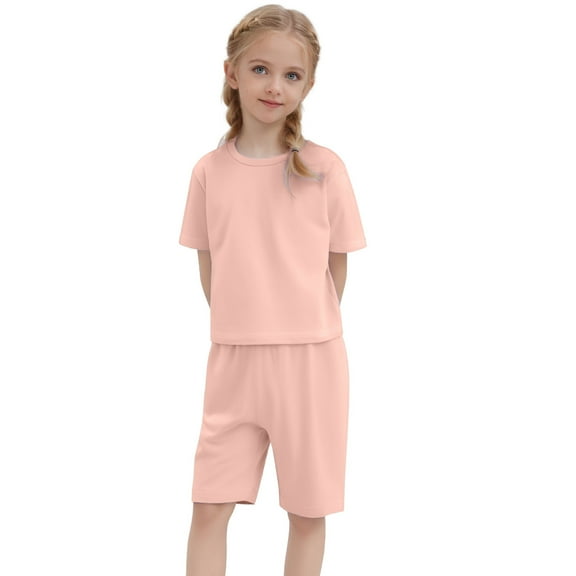 Tween Girl Pajamas Set Short Sleeve Crewneck Soft Comfort Top Shorts Set Summer Girls Outfit Tween Sleepwear Size 10-11 Years