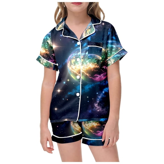 Tween Girl Satin Pajamas Set Colorful Button Down Homewear Set Silk Pajamas Outfits Girls Clothes 12-13 Years Cute Girl Clothing