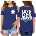 thumbnail image 1 of Tween Girl Shirts 5-6 Years Love Like Jesus Short Sleeve T-Shirts Back To School Shirt Graphic Printed Top School Clothes for Girls Blue, 1 of 7