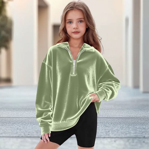 Tween Girl Sweatshirts Long Sleeve Velvet Sweatshirt Tween V-Neck Loose Fit Pullover Tops Warm Fall Winter Clothes Tween Clothes for Girls 10-11 Years