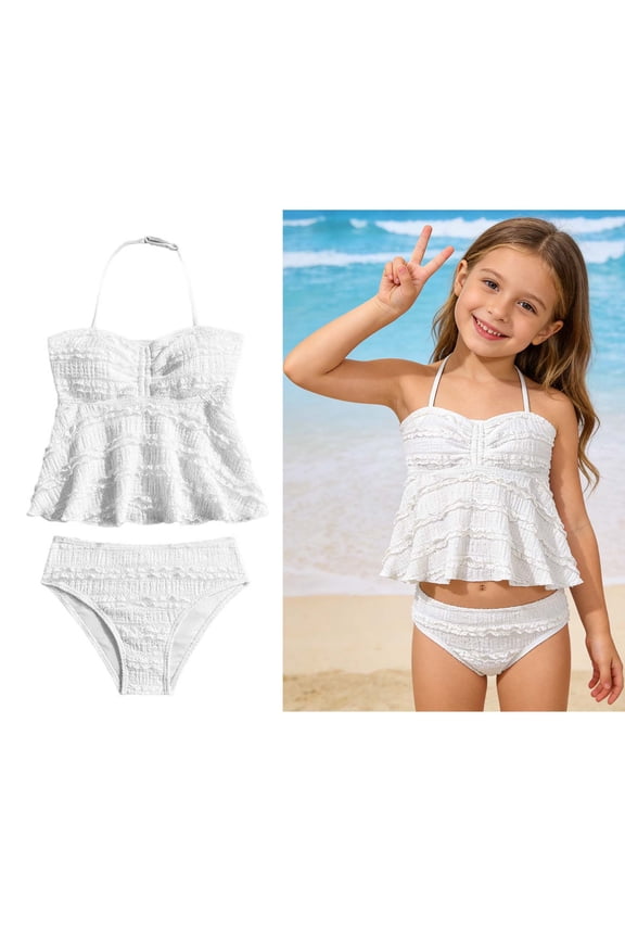 Tween Girl Swimsuit Backless Halter 2 Piece Bikini Set with Chest Pad Swim Suits for Girls 13-14 Years